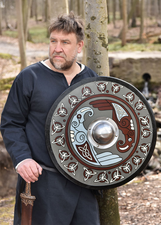 RAVNER Viking rundt skjold, keltisk TRIQUETRAS håndmalt